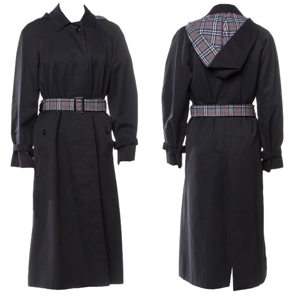 Burberry Jackets & Blazers - Burberry Vintage Wool Grey Nova Check Detail Lined Hooded Trench Coat